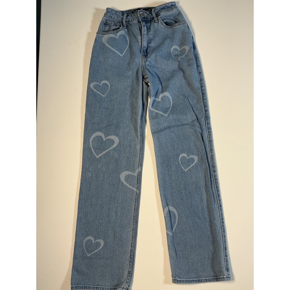 Hollister Ultra High Rise Dad Jeans Heart Print Medium Wash Size 23R - Picture 5 of 10